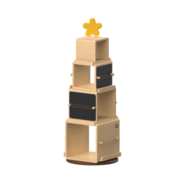 Contemporary Nordic Solid Beech Wood Rotating Kids Bookshelf - 4 Tier Children’s Book & Toy Storage Organizer With Chalkboard Panels