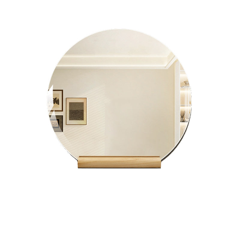 Modern Minimalist Solid Wood Glass Irregular Semicircle Mirror With Stand For Bedroom & Bathroom