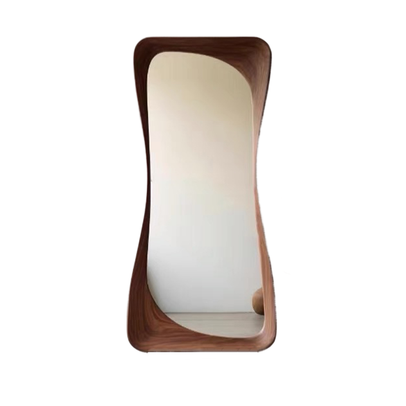 Contemporary Scandinavian Rectangular Rounded-Edge Design Rubberwood Medium Density Fiberboard Tempered Glass Wall Mirror Leaning Full-Length Floor Mirror For Bedroom