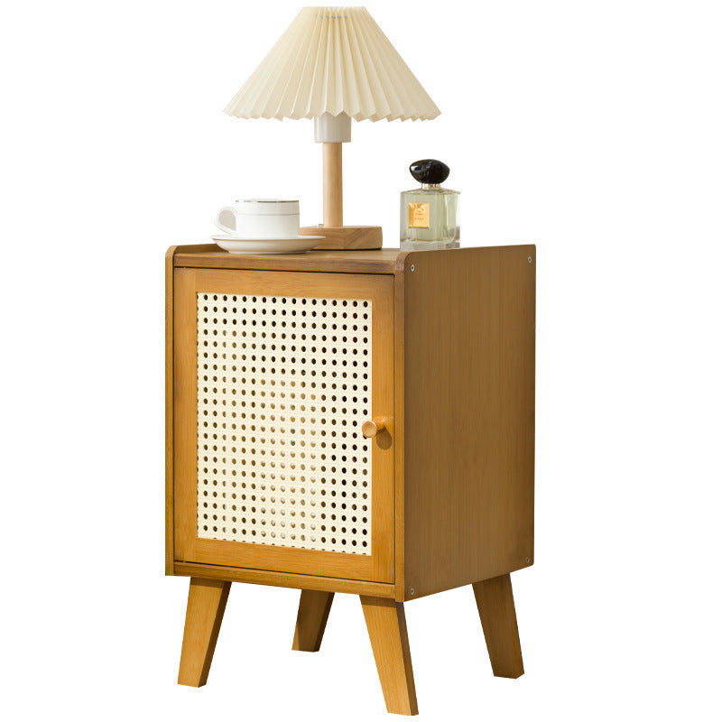 Traditional Japanese Rectangular Medium Density Fiberboard Bamboo Nightstand 1-Cabinet For Bedroom