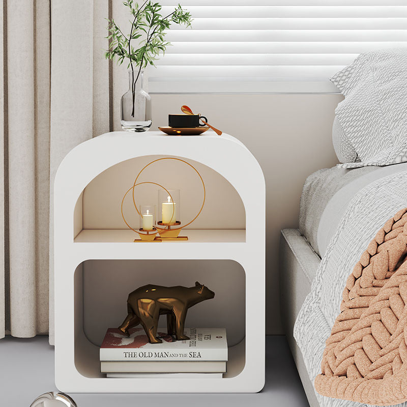 Modern Minimalist Engineered Wood Rounded Rectangle Nightstand With 2-Storage Compartments For Bedroom