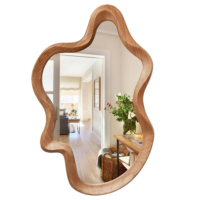 Traditional French Irregular Wavy Rubberwood Tempered Glass Wall Mirror For Bedroom