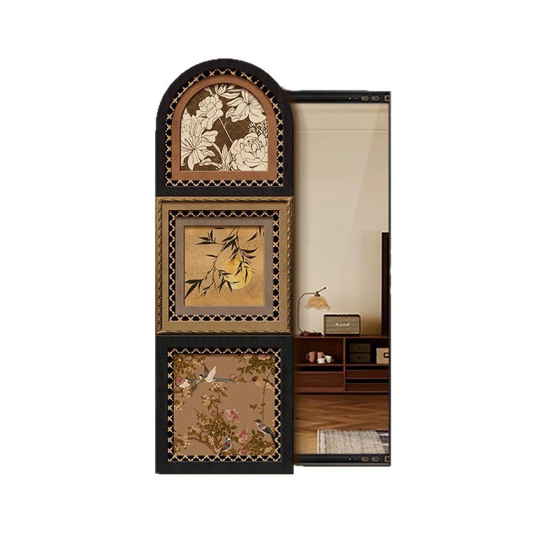 Traditional Vintage Rectangular Medium-Density Fiberboard Float Glass Printed Full-Length Mirror For Living Room & Entryways