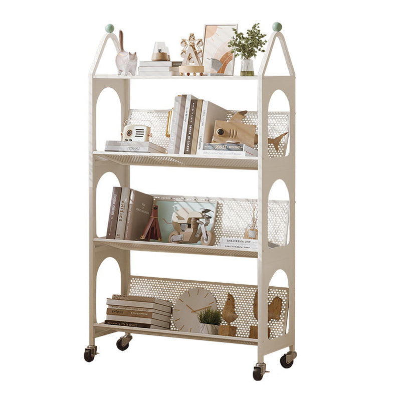 Contemporary Scandinavian Rectangular Carbon Steel Movable Storage Bookshelf 4-Tier For Living Room