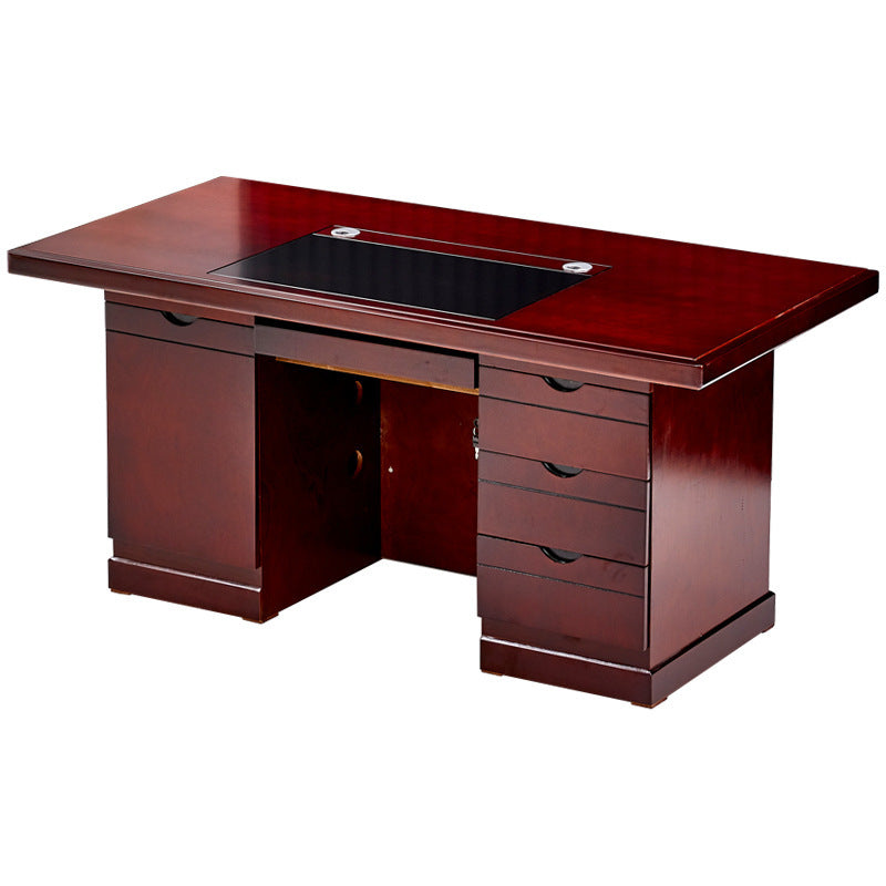 Contemporary Retro MDF Rectangular Desk With 3 Drawers 1 Cabinet For Home Office And Study