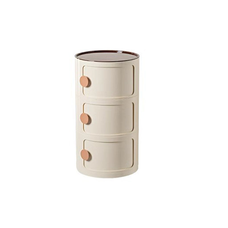 Modern Minimalist Round Plastic Nightstand 2/3-Cabinet For Bedroom