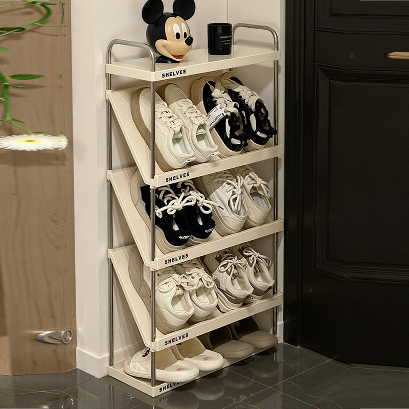 Modern Minimalist Slim Rectangular Plastic Stainless Steel Tilted Design Shoe Rack 4/5/6-Tier For Hallway