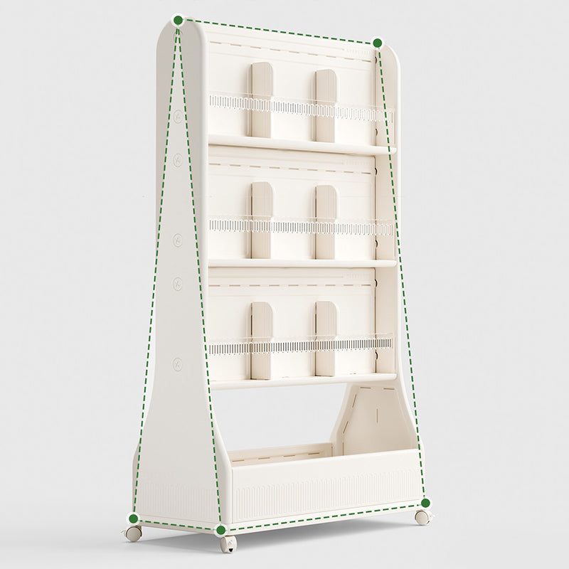 Modern Minimalist Eco-Friendly HDPE Curved Edge Rectangular Movable Bookshelf 3-Tier For Study