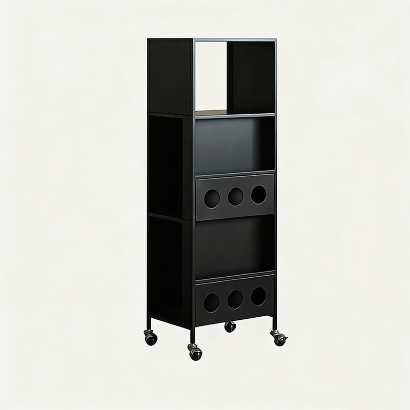 Contemporary Industrial Carbon Steel Rectangular Movable Storage Shelf 3-Tier For Living Room & Study