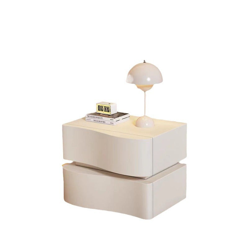 Contemporary Creative Cat-Scratch Resistant Leather MDF Metal Curved Square Nightstand With 2 Drawers For Bedroom