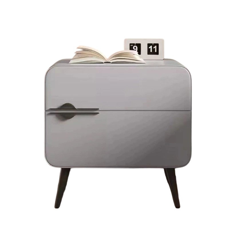 Contemporary Scandinavian Faux Leather Carbon Steel Plywood Pine Wood Metal Rounded Square Cylindrical Nightstand With 2 Drawers For Bedroom