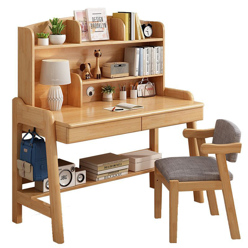 Modern Minimalist Wood Veneer Plywood Rounded Trapezoid Rectangular Kids Study Desk With 2 Drawers For Living Room