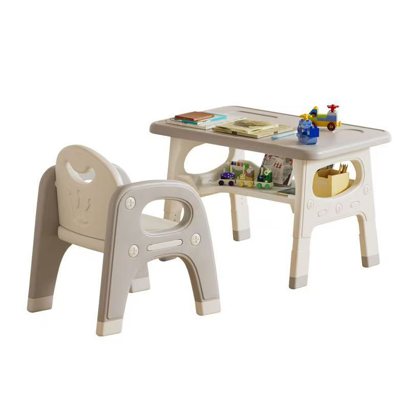 Modern Minimalist PE Geometric Curved Kids Study Desk Chair Set With 2-Tier For Living Room