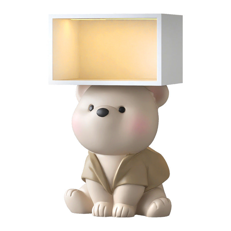 Contemporary Creative Bear MDF Resin Rectangular Nightstand Cabinet For Bedroom