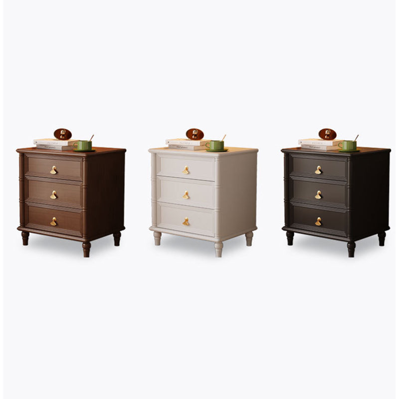 Contemporary Simplicity Cube Plywood Rubberwood Nightstand 3-Drawer For Bedroom