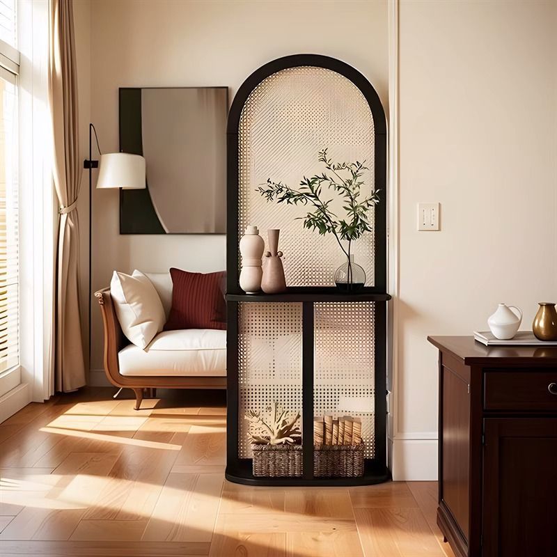 Traditional Chinese Rectangular Rubberwood Solid Wood Plastic Room Divider With Storage Shelf 2/4-Tier For Living Room