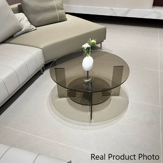 Modern Minimalist Round Acrylic Coffee Table 2-Tier For Living Room