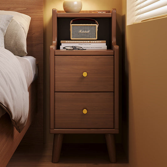 Traditional Chinese Rectangular MDF Eco-Friendly Engineered Wood Nightstand 2-Drawer Shelf For Bedroom