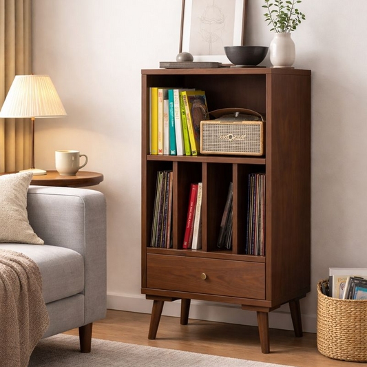 Modern Minimalist Plywood Rectangular Bookshelf With 1-Drawer For Living Room