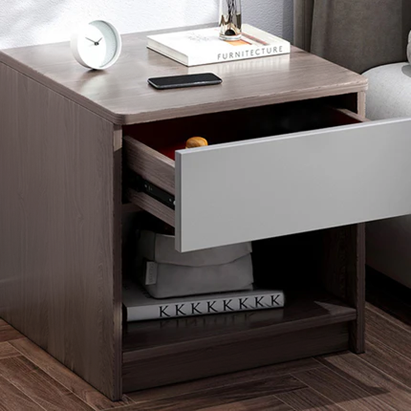 Modern Minimalist Rectangular Medium Density Fiberboard Nightstand 1-Drawer For Bedroom
