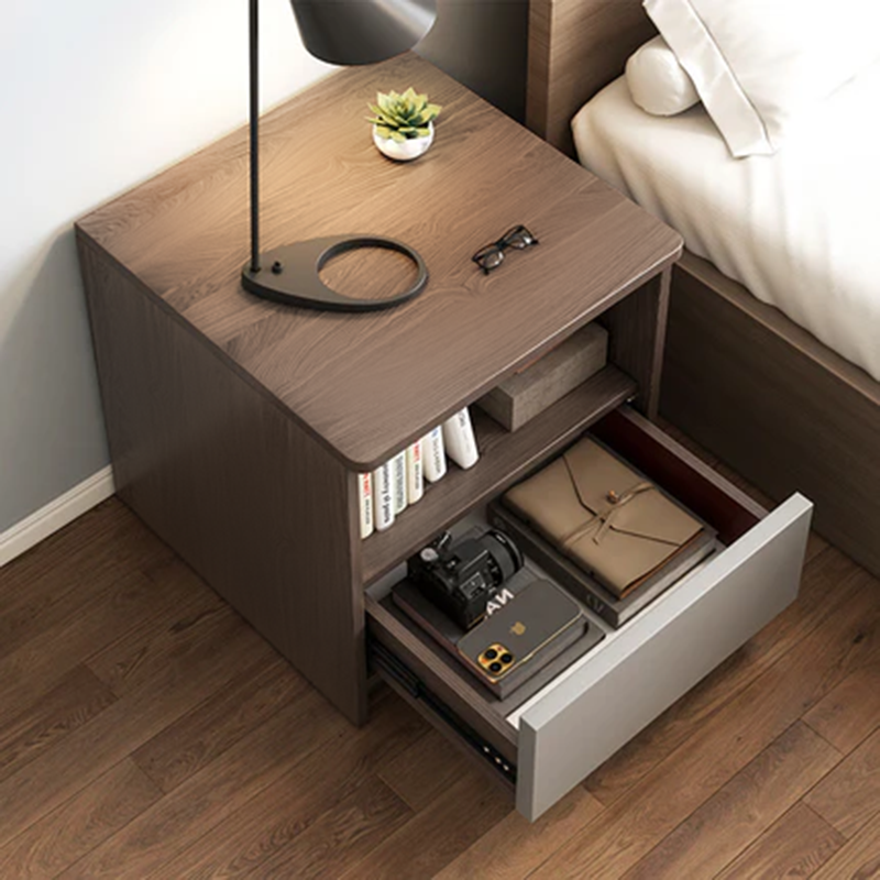 Modern Minimalist Rectangular Medium Density Fiberboard Nightstand 1-Drawer For Bedroom