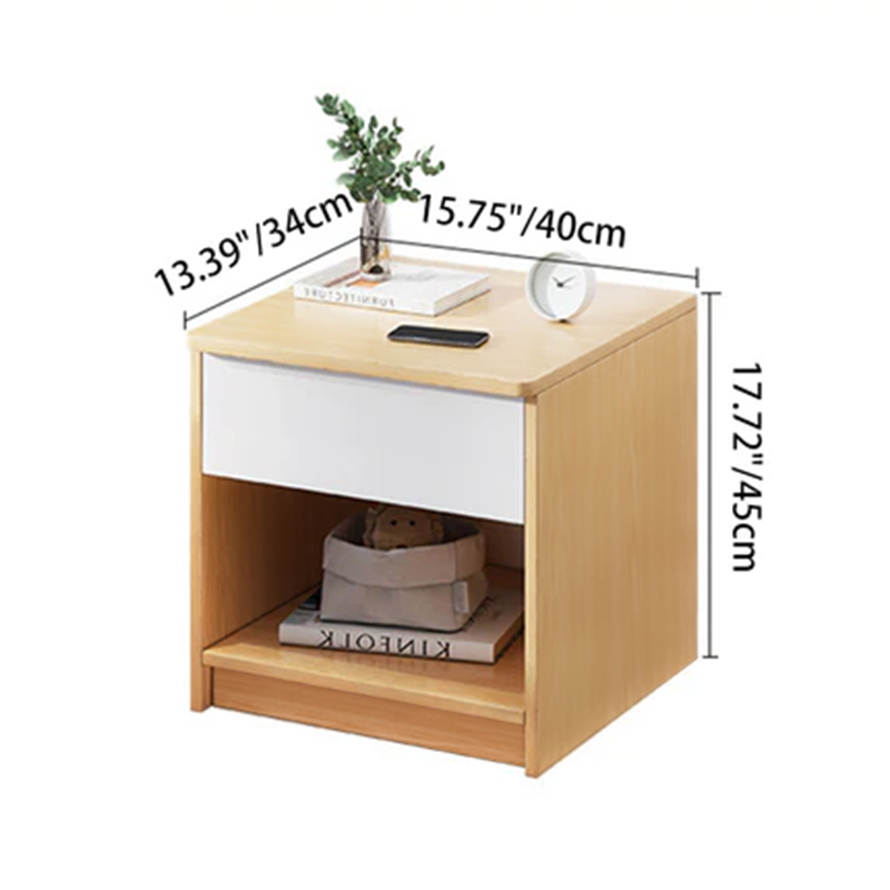 Modern Minimalist Rectangular Medium Density Fiberboard Nightstand 1-Drawer For Bedroom