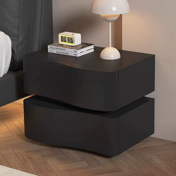 Contemporary Creative Cat-Scratch Resistant Leather MDF Metal Curved Square Nightstand With 2 Drawers For Bedroom