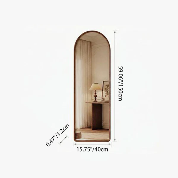 Contemporary Retro Rubberwood & Plywood Arched Leaning Full-Length Mirror For Bedroom