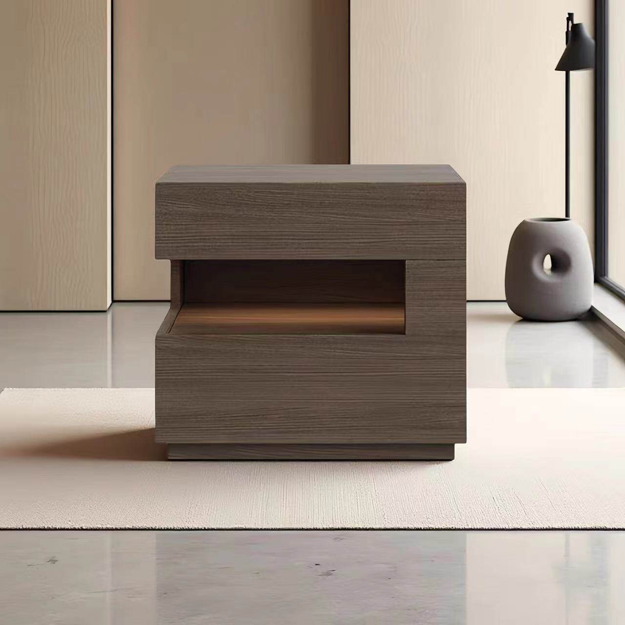 Modern Minimalist Square Rectangular Particle Board Nightstand 2-Tier For Bedroom
