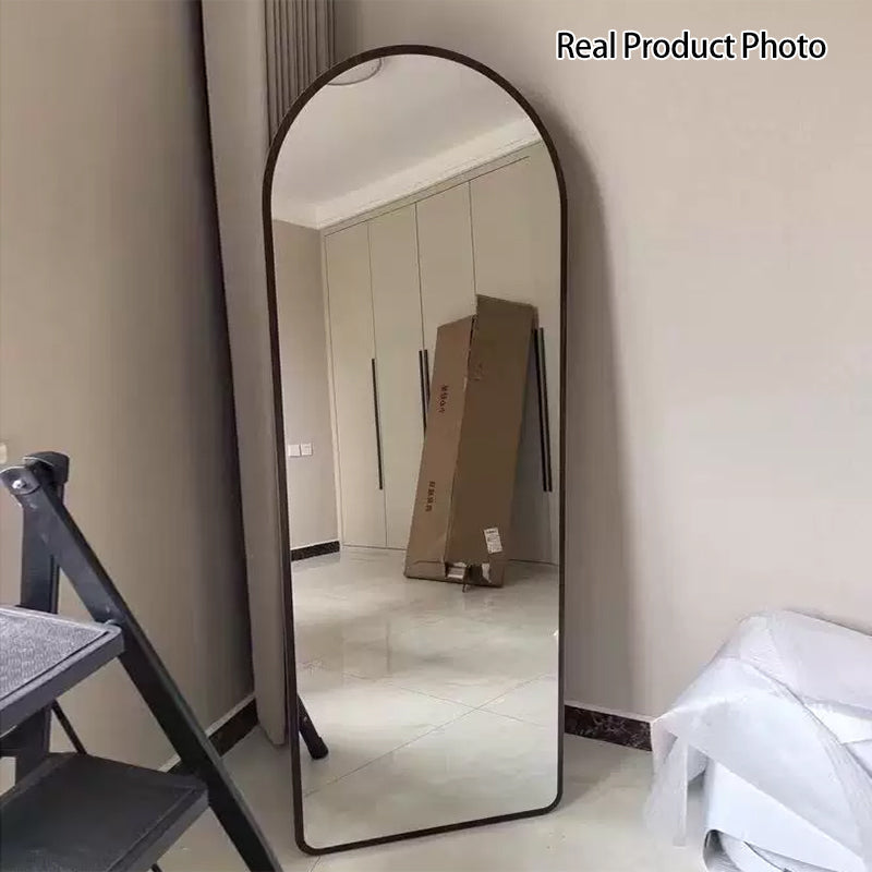 Contemporary Retro Rubberwood & Plywood Arched Leaning Full-Length Mirror For Bedroom