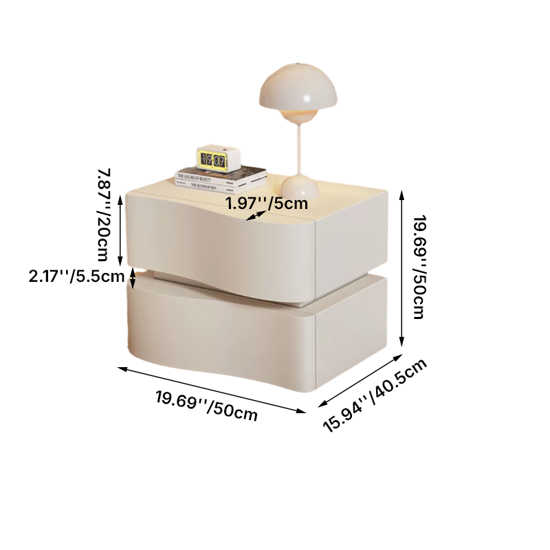 Contemporary Creative Cat-Scratch Resistant Leather MDF Metal Curved Square Nightstand With 2 Drawers For Bedroom