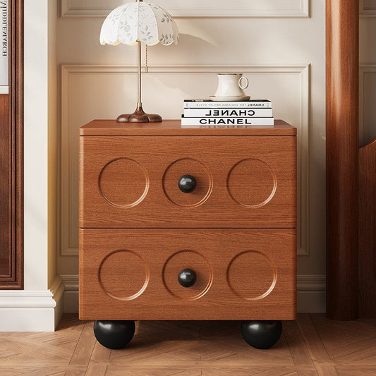Traditional Vintage Square Rubberwood Pine Wood Multi-Layer Panel Nightstand 2-Drawer For Bedroom