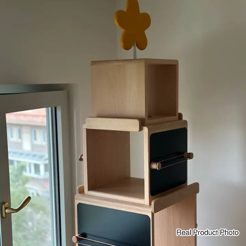 Contemporary Nordic Solid Beech Wood Rotating Kids Bookshelf - 4 Tier Children’s Book & Toy Storage Organizer With Chalkboard Panels