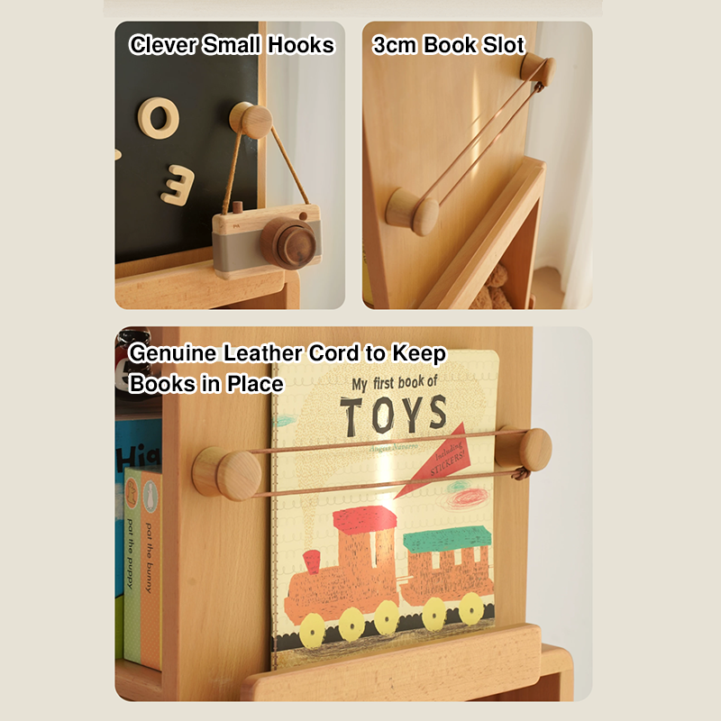 Contemporary Nordic Solid Beech Wood Rotating Kids Bookshelf - 4 Tier Children’s Book & Toy Storage Organizer With Chalkboard Panels