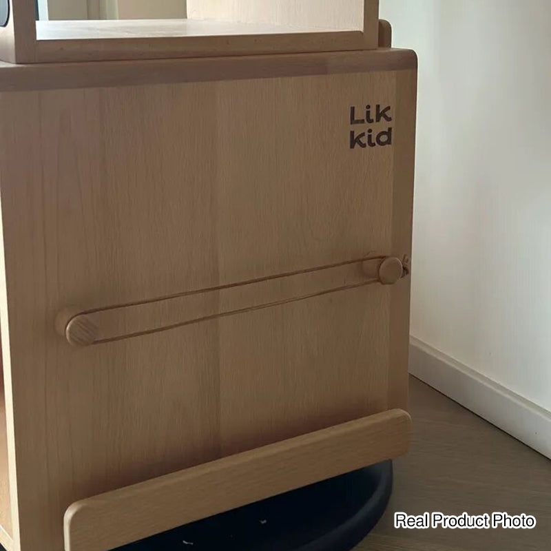 Contemporary Nordic Solid Beech Wood Rotating Kids Bookshelf - 4 Tier Children’s Book & Toy Storage Organizer With Chalkboard Panels