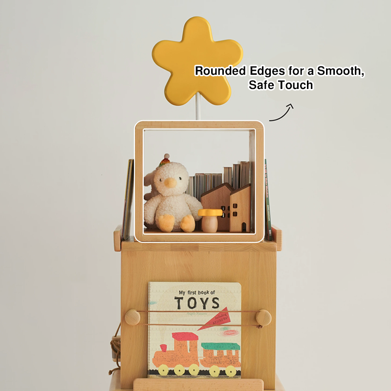 Contemporary Nordic Solid Beech Wood Rotating Kids Bookshelf - 4 Tier Children’s Book & Toy Storage Organizer With Chalkboard Panels