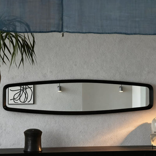 Contemporary Retro MDF & Glass Rounded-Corner Long Wall Mirror For Living Room