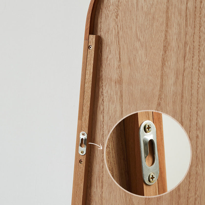 Contemporary Nordic Walnut Cherry Wood & Plywood Glass Oval Wall Mirror With Floor-Standing & Wall-Mounted Design For Entryway, Living Room, Bedroom