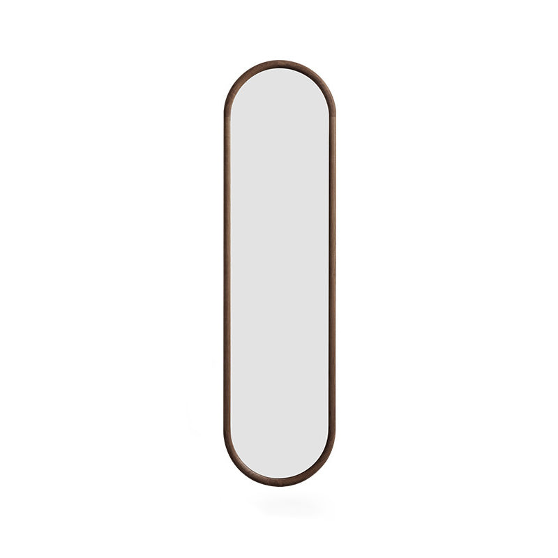 Contemporary Nordic Walnut Cherry Wood & Plywood Glass Oval Wall Mirror With Floor-Standing & Wall-Mounted Design For Entryway, Living Room, Bedroom