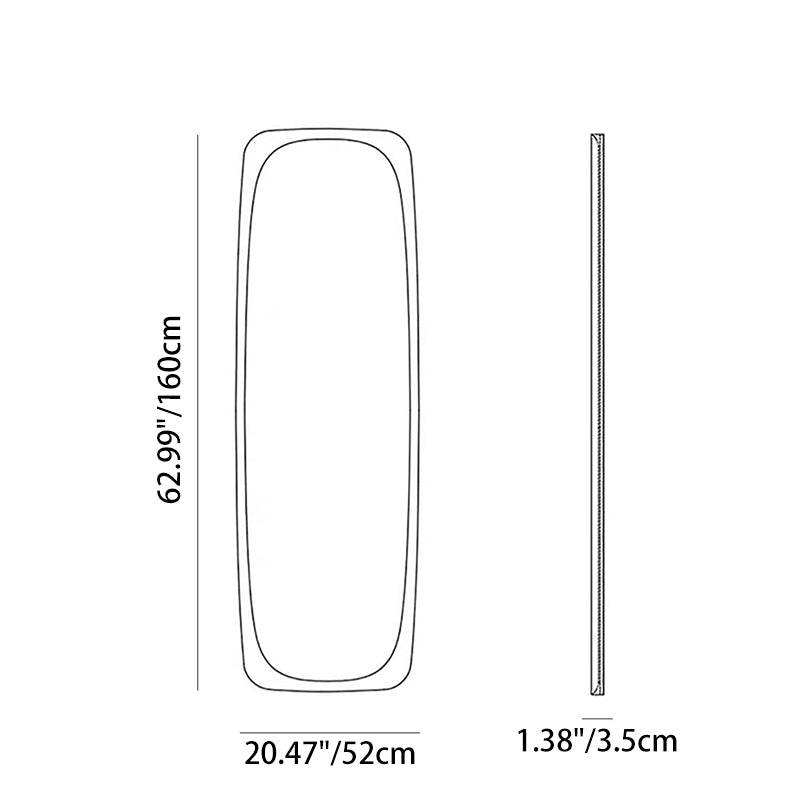 Contemporary Nordic Rectangular Rounded Walnut Solid Wood & Plywood Glass Full-Length Floor Mirror Freestanding & Wall-Mounted For Bedroom Living Room