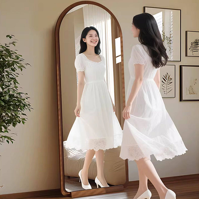 Contemporary Retro Pine & MDF Glass Rectangular Full-Length Floor Mirror Freestanding & Leaning Design For Bedroom & Living Room