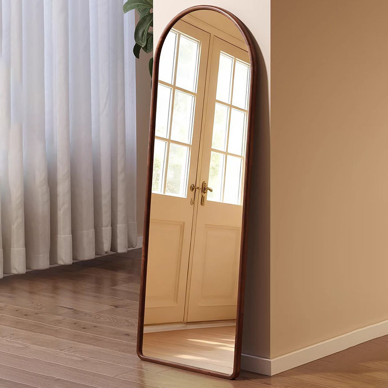 Contemporary Retro Rubberwood & Plywood Arched Leaning Full-Length Mirror For Bedroom