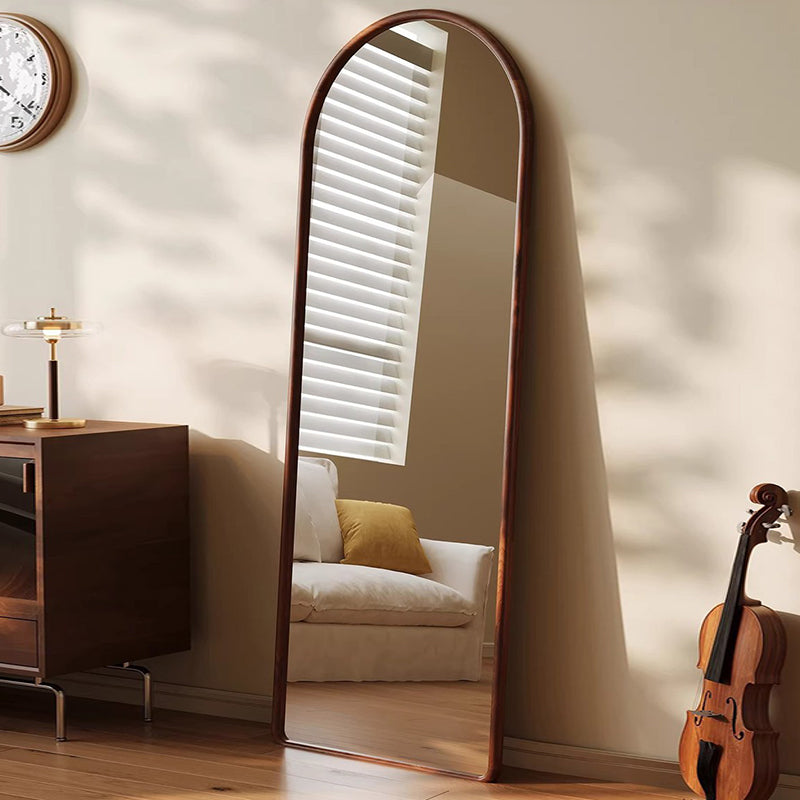 Contemporary Retro Rubberwood & Plywood Arched Leaning Full-Length Mirror For Bedroom