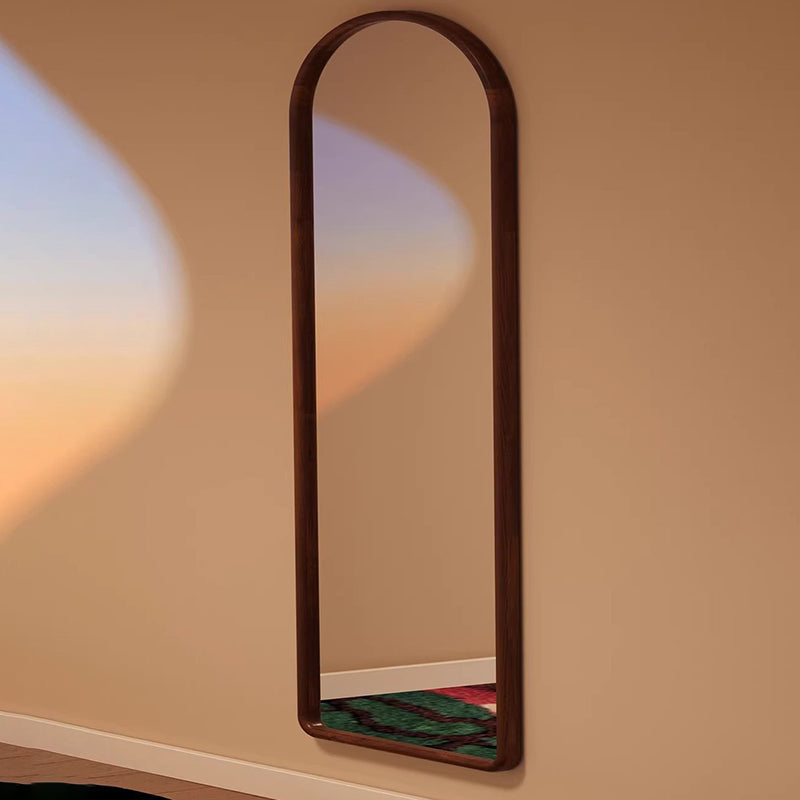 Contemporary Retro Rubberwood & Plywood Arched Leaning Full-Length Mirror For Bedroom
