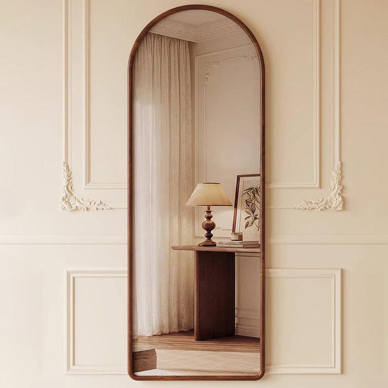 Contemporary Retro Rubberwood & Plywood Arched Leaning Full-Length Mirror For Bedroom
