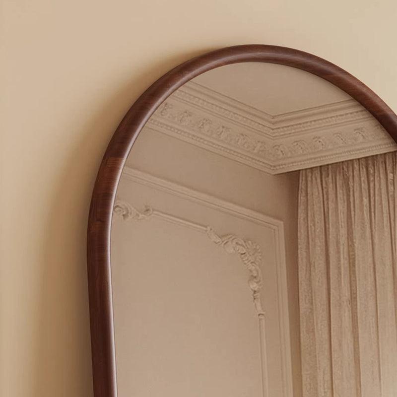 Contemporary Retro Rubberwood & Plywood Arched Leaning Full-Length Mirror For Bedroom