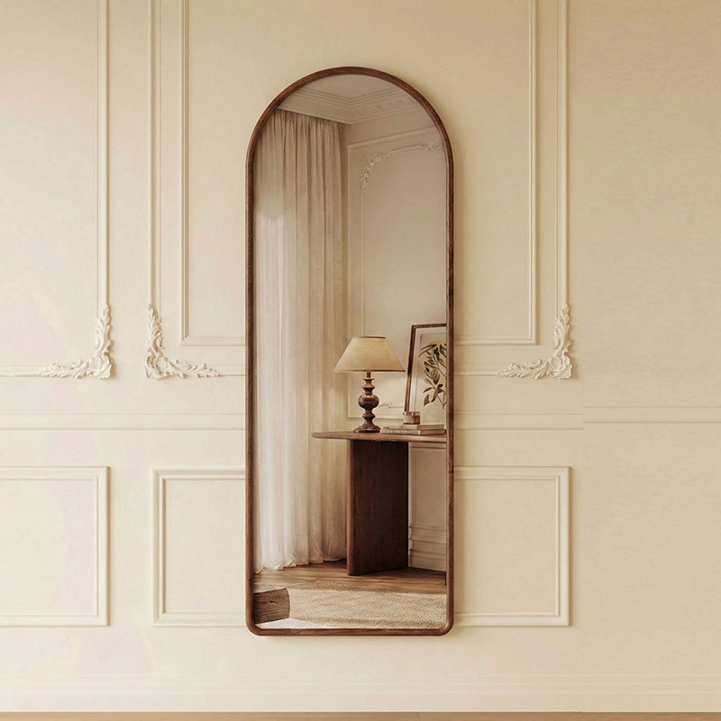 Contemporary Retro Rubberwood & Plywood Arched Leaning Full-Length Mirror For Bedroom