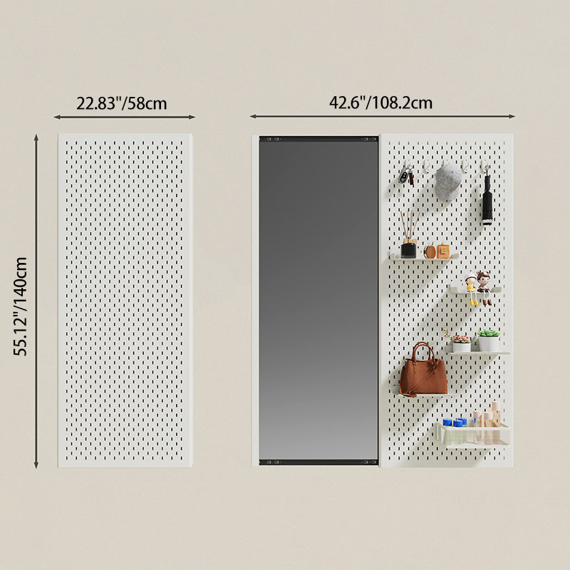 Modern Minimalist Metal & Glass Sliding Full-Length Wall Mirror With Pegboard Storage Wall-Mounted Entryway Dressing Mirror