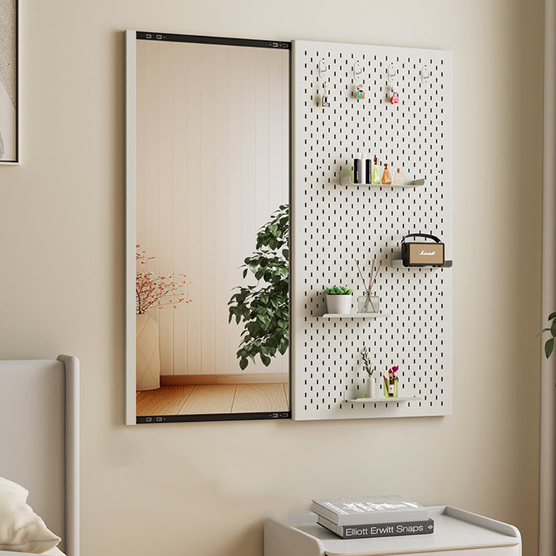 Modern Minimalist Metal & Glass Sliding Full-Length Wall Mirror With Pegboard Storage Wall-Mounted Entryway Dressing Mirror