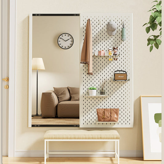 Modern Minimalist Metal & Glass Sliding Full-Length Wall Mirror With Pegboard Storage Wall-Mounted Entryway Dressing Mirror